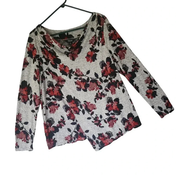Simply Vera Vera Wang Top Size XL Gray Floral V-Neck Asymmetrical Long Sleeve - Picture 10 of 10